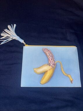 Light Blue Banana Graphic Wristlet Clutch with Tassel